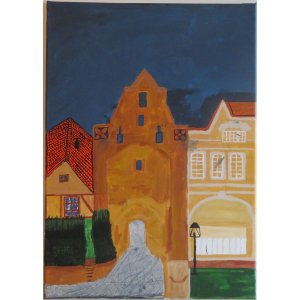 Keilrahmen 50x70 cm.
Titel: Das Niederntor in Blomberg.